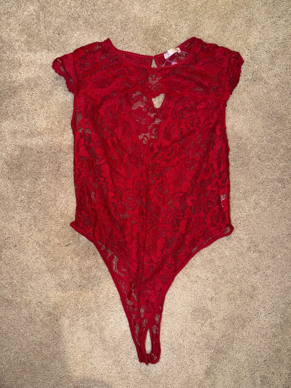 Amazon Red Lace Short Sleeve Bodysuit